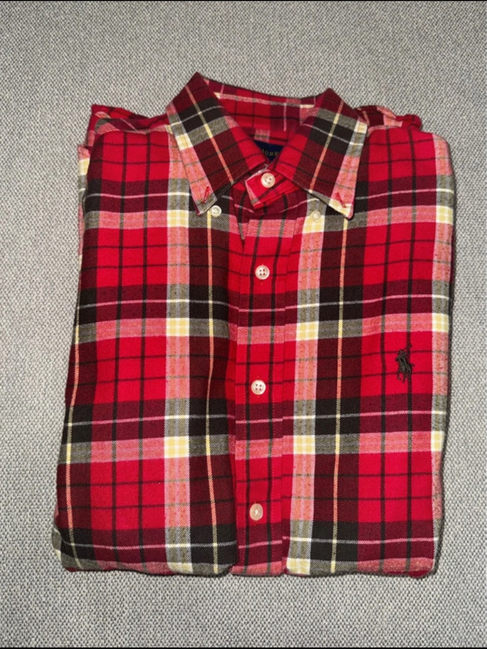Polo by Ralph Lauren Red Plaid Button-Down Shirt with Black Logo
